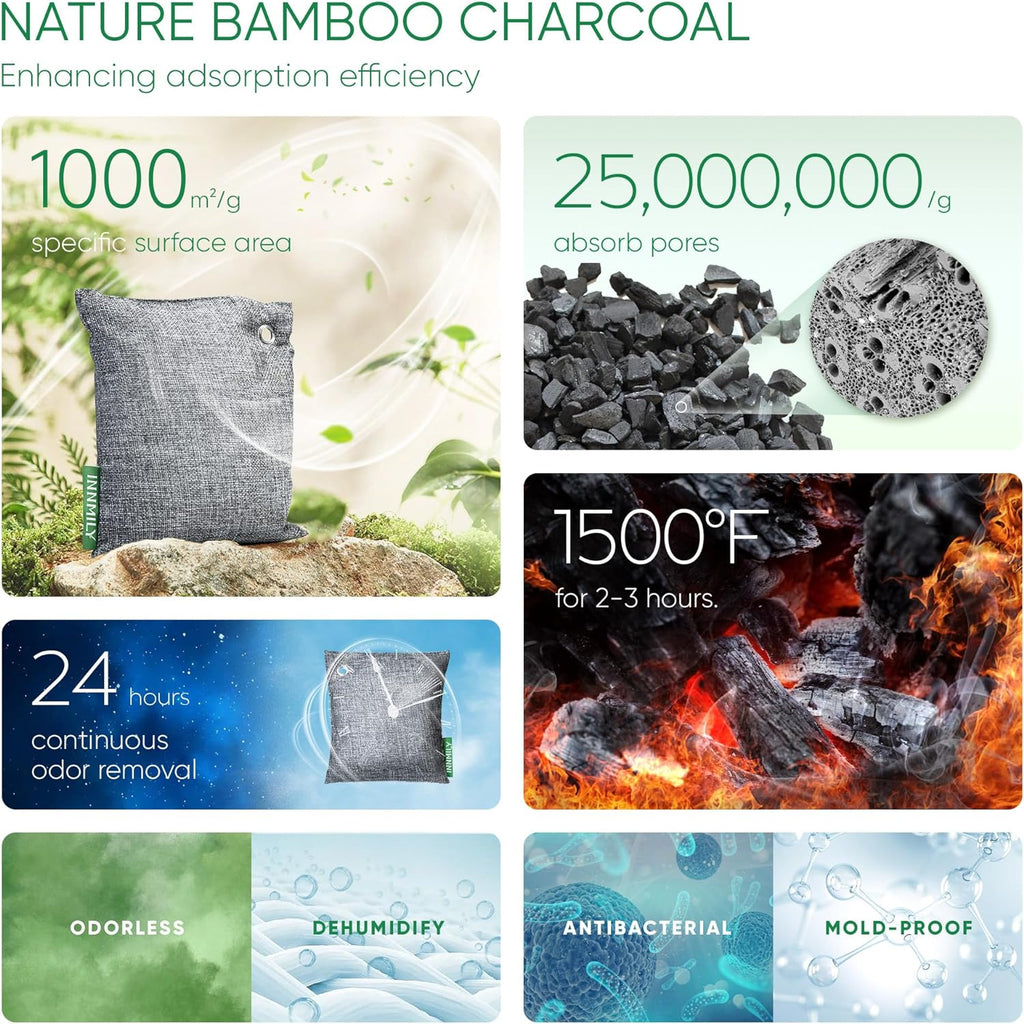 Activated Charcoal Odor Absorber,6 Pack Nature Odor Eliminator for Shoes, Bamboo Charcoal Air Purifying Bags,Shoe Deodorizer and Moisture Absorbers for Fresh Sneakers,Shoe Smell Remover